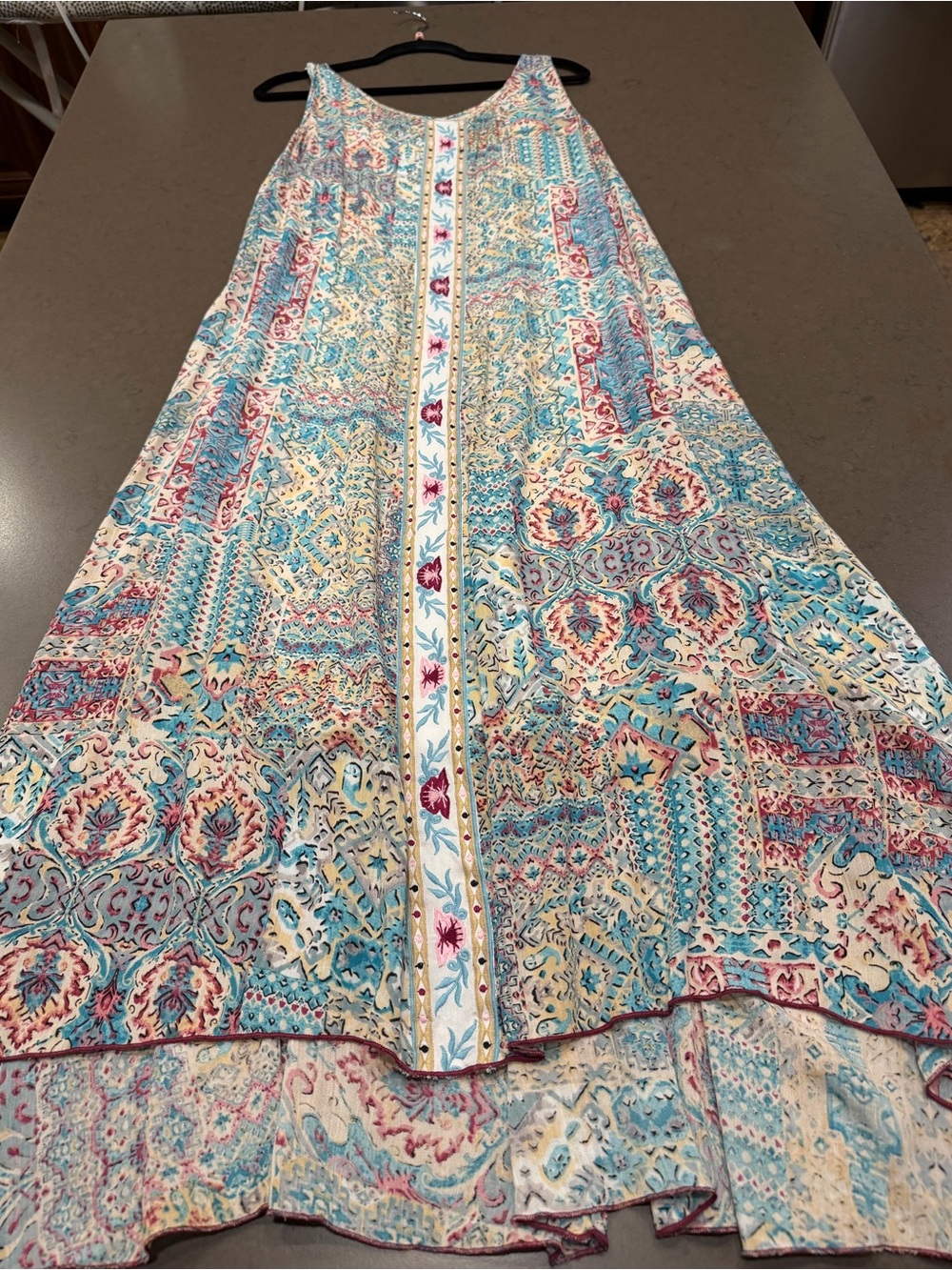 Coldwater Creek Multicolor Abstract Floral Maxi Dress with embroidered Accents